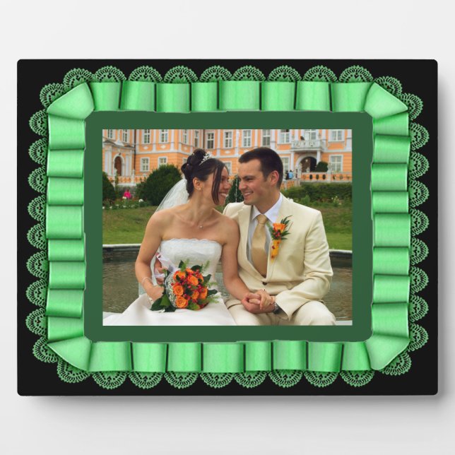 Personalised Wedding Photo Mint Lace Ribbon Frame (Front)