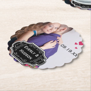Personalised Wedding Photo Modern Chalkboard Paper Coaster