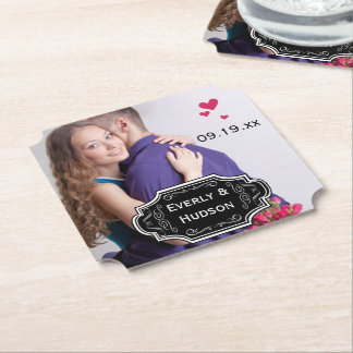 Personalised Wedding Photo Modern Tag Paper Coaster