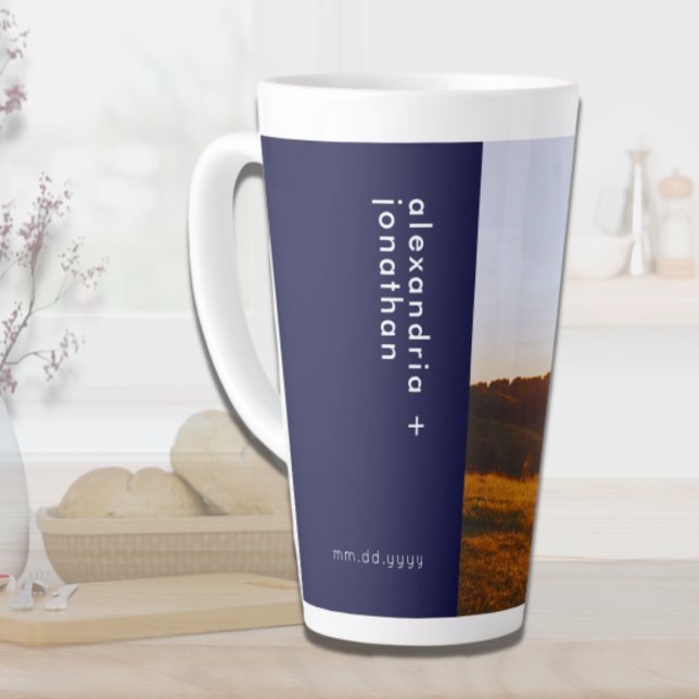 Personalised Wedding Photo Navy Blue Latte Mug (Creator Uploaded)