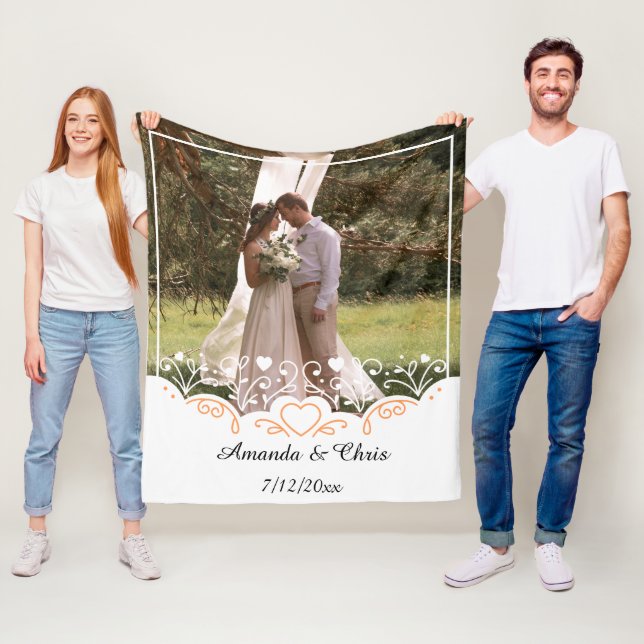 Personalised wedding Photo save name and date Fleece Blanket (In Situ)