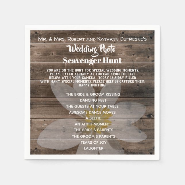 Personalised Wedding Photo Scavenger Hunt Napkin (Front)