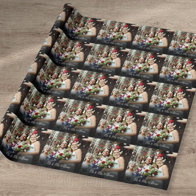 Personalised Wedding Photo Script Name Wrapping Paper (Personalized Wedding Photo Script Name Wrapping Paper)
