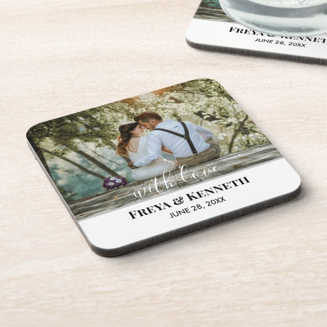 Personalised Wedding Photo With Love White Texts Coaster (Left Side)