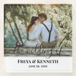 Personalised Wedding Photo With Love White Texts Glass Coaster
