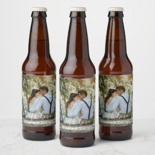 Personalised Wedding Photo With Modern Calligraphy Beer Bottle Label