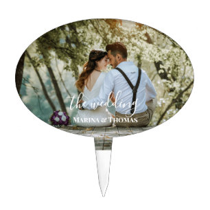 Personalised Wedding Photo With Modern Calligraphy Cake Pick