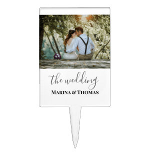 Personalised Wedding Photo With Modern Calligraphy Cake Pick