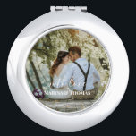 Personalised Wedding Photo With Modern Calligraphy Compact Mirror<br><div class="desc">The design has white rectangular frame on the lower side and modern calligraphy texts which can be customised to your preference. Replace the picture in the centre with your own wedding photo. It will make a lovely custom made wedding favour gifts for your guests or for your own keepsake.</div>