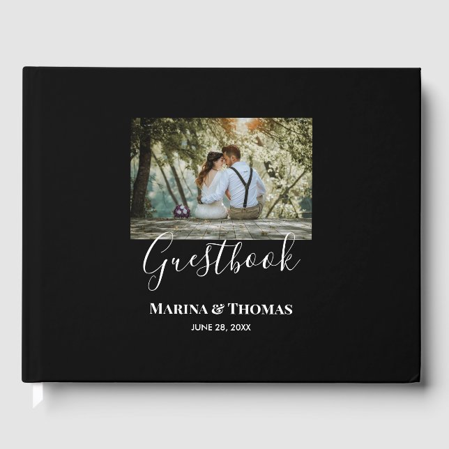 Personalised Wedding Photo With Modern Calligraphy Guest Book (Front)