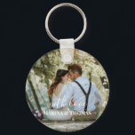 Personalised Wedding Photo With Modern Calligraphy Key Ring<br><div class="desc">The design has white rectangular frame on the lower side and modern calligraphy texts which can be customised to your preference. Replace the picture in the centre with your own wedding photo. It will make a lovely custom made wedding favour gifts for your guests or for your own keepsake.</div>