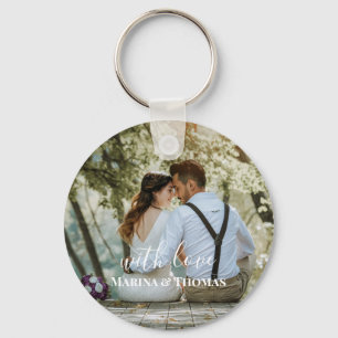 Personalised Wedding Photo With Modern Calligraphy Key Ring