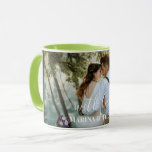 Personalised Wedding Photo With Modern Calligraphy Mug<br><div class="desc">The design has white rectangular frame on the lower side and modern calligraphy texts which can be customised to your preference. Replace the picture in the centre with your own wedding photo. It will make a lovely custom made wedding favour gifts for your guests or for your own keepsake.</div>