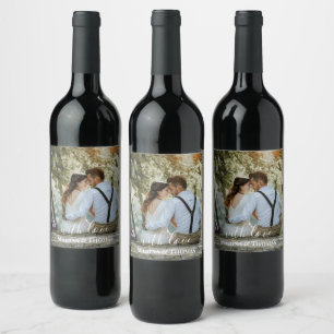 Personalised Wedding Photo With Modern Calligraphy Wine Label