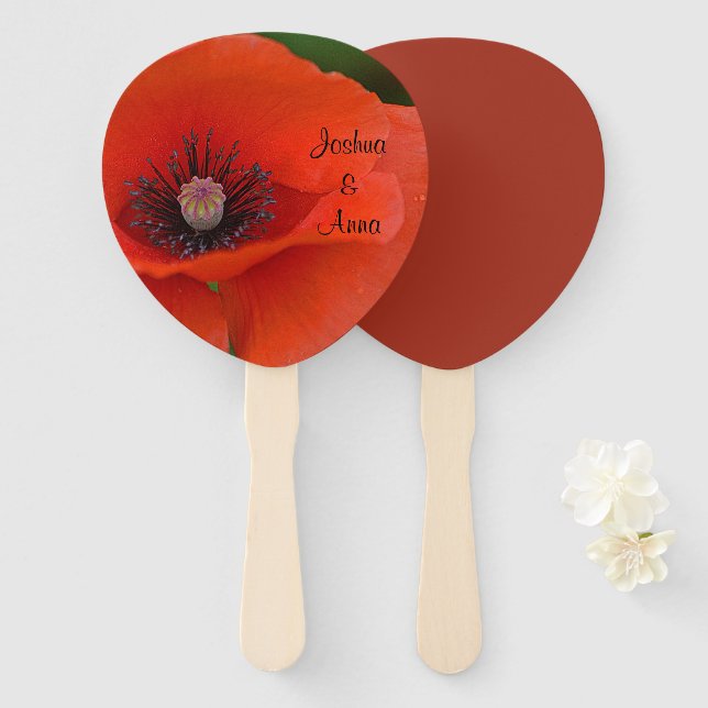 Personalised Wedding Poppy Hand Fan (Front and Back)