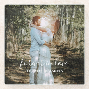 Personalised Wedding Portrait Modern Calligraphy Glass Coaster