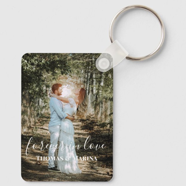 Personalised Wedding Portrait Modern Calligraphy Key Ring (Back)