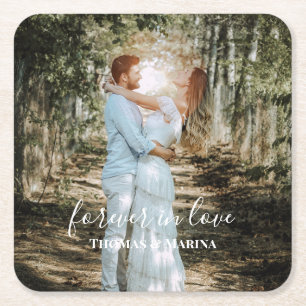 Personalised Wedding Portrait Modern Calligraphy Square Paper Coaster