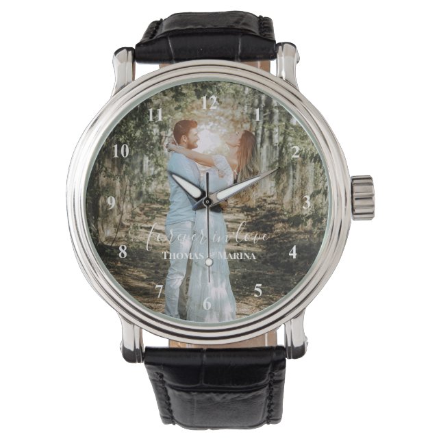Personalised Wedding Portrait Modern Calligraphy Watch (Front)
