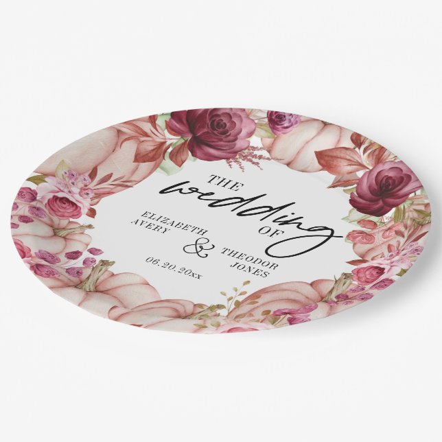Personalised Wedding Pumpkin Autumn Paper Plate (Angled)