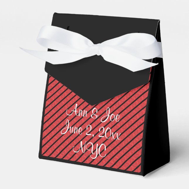 Personalised Wedding Red Black Stripes Favour Box (Front Side)