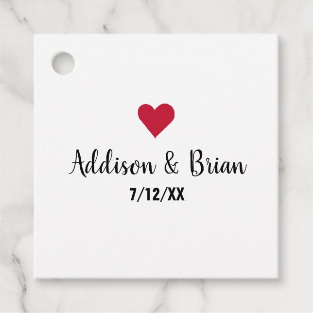 Personalised Wedding Red Heart Gift Tags (Front)