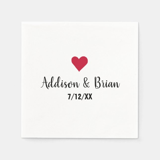 Personalised Wedding Red Heart Napkin (Front)