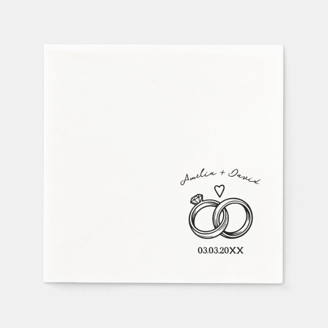 Personalised Wedding Ring Hand Drawn couple  Napkin (Front)