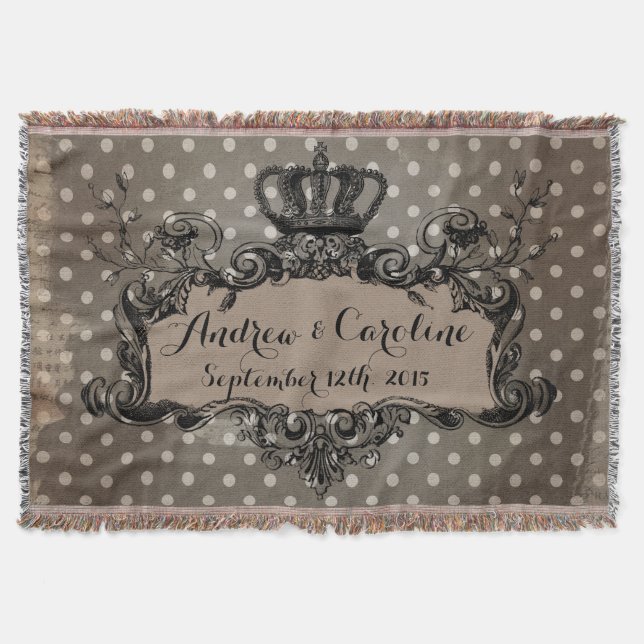 Personalised Wedding Royal Crown on Dots Throw (Front)