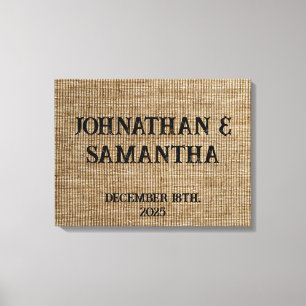 Personalised wedding rustic burlap nature pattern canvas print