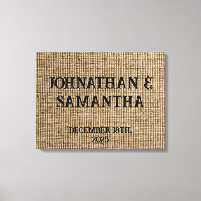 Personalised wedding rustic burlap nature pattern canvas print (Front)