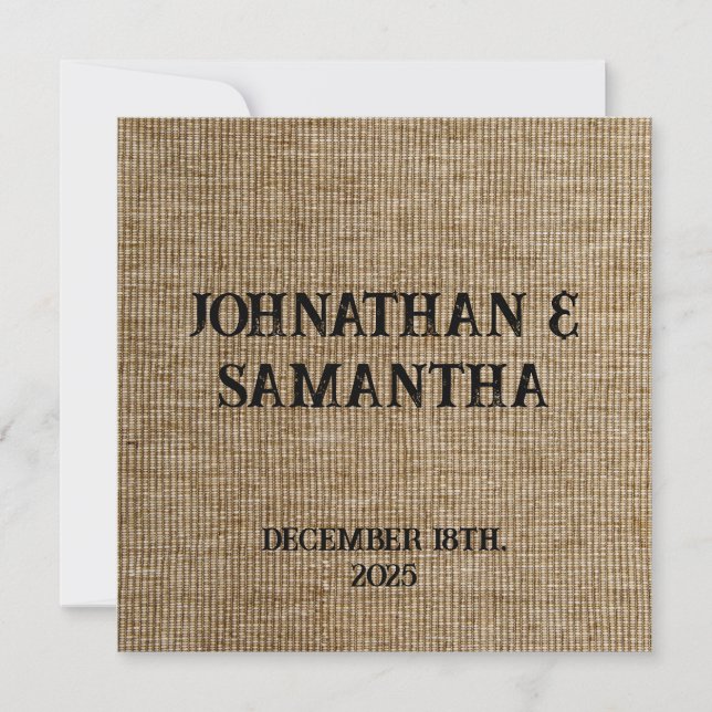 Personalised wedding rustic burlap nature pattern card (Front)