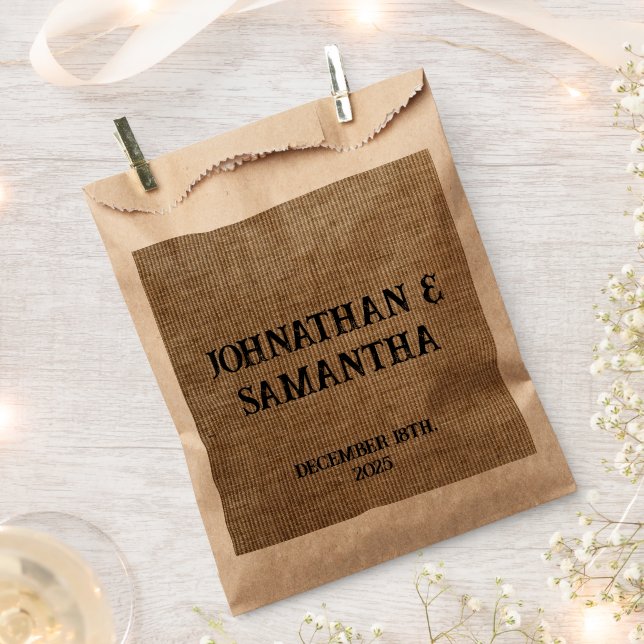 Personalised Wedding Rustic Burlap Nature Pattern  Favour Bags (Clipped)