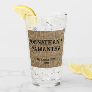Personalised wedding rustic burlap nature pattern glass