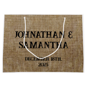 Personalised wedding rustic burlap nature pattern large gift bag