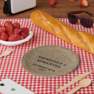 Personalised wedding rustic burlap nature pattern paper plate