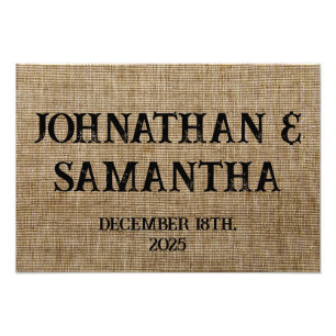 Personalised wedding rustic burlap nature pattern photo print