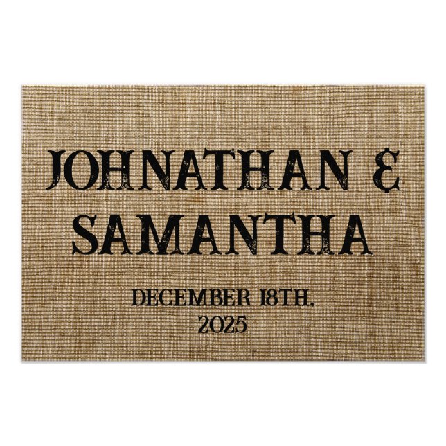 Personalised wedding rustic burlap nature pattern photo print (Front)