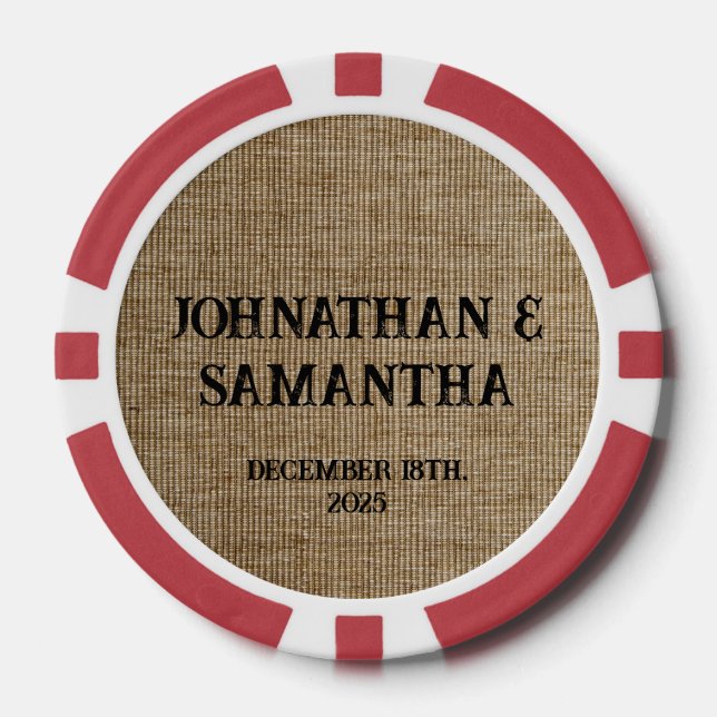 Personalised wedding rustic burlap nature pattern poker chips (Front)