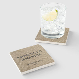 Personalised wedding rustic burlap nature pattern stone coaster