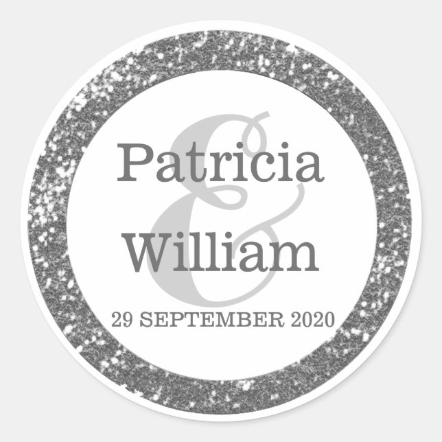 Personalised Wedding Seals | Silver Grey Glitter (Front)