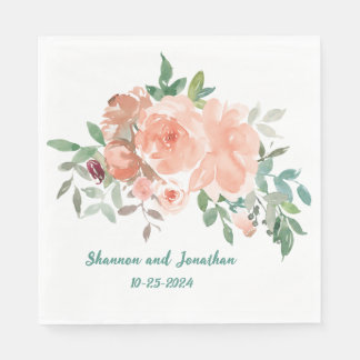 Personalised Wedding Shower Napkins Peach Roses