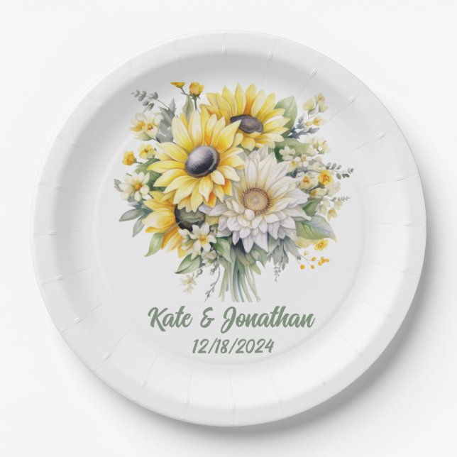 Personalised Wedding Shower Sunflowers Paper Plate (Front)