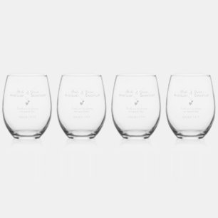 Personalised Wedding Silver Hearts Elegant Stemless Wine Glass