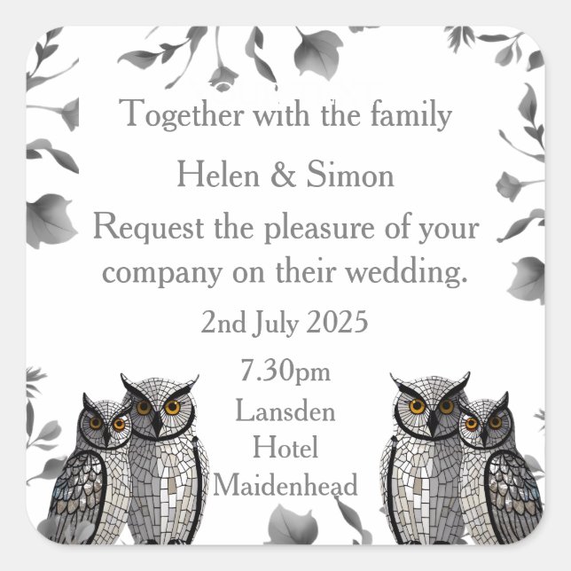 Personalised Wedding  Square Sticker (Front)