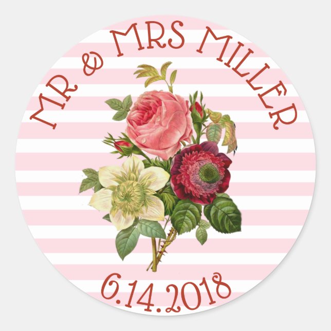 Personalised Wedding Stickers Burgundy Roses (Front)