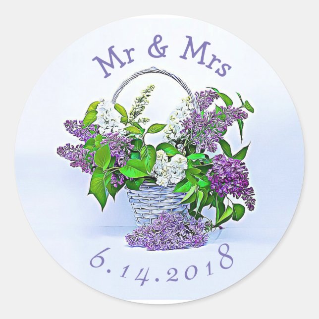 Personalised Wedding Stickers Purple Lilacs (Front)