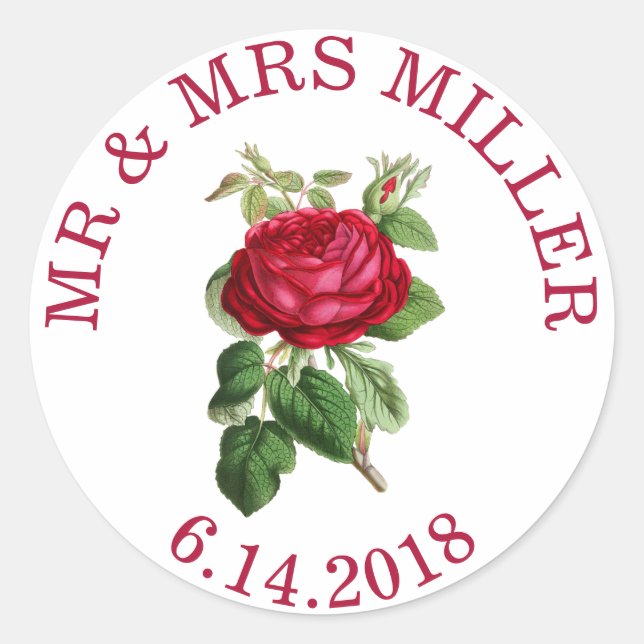 Personalised Wedding Stickers Red Rose (Front)