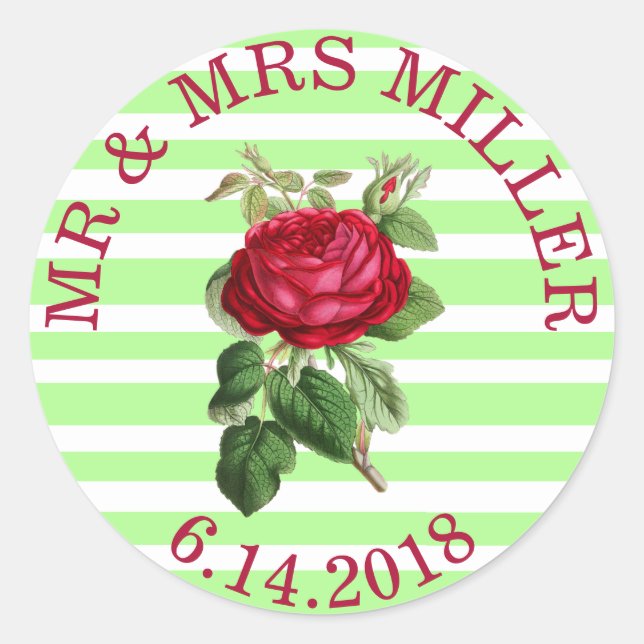 Personalised Wedding Stickers Red Rose (Front)