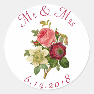 Personalised Wedding Stickers Red Roses